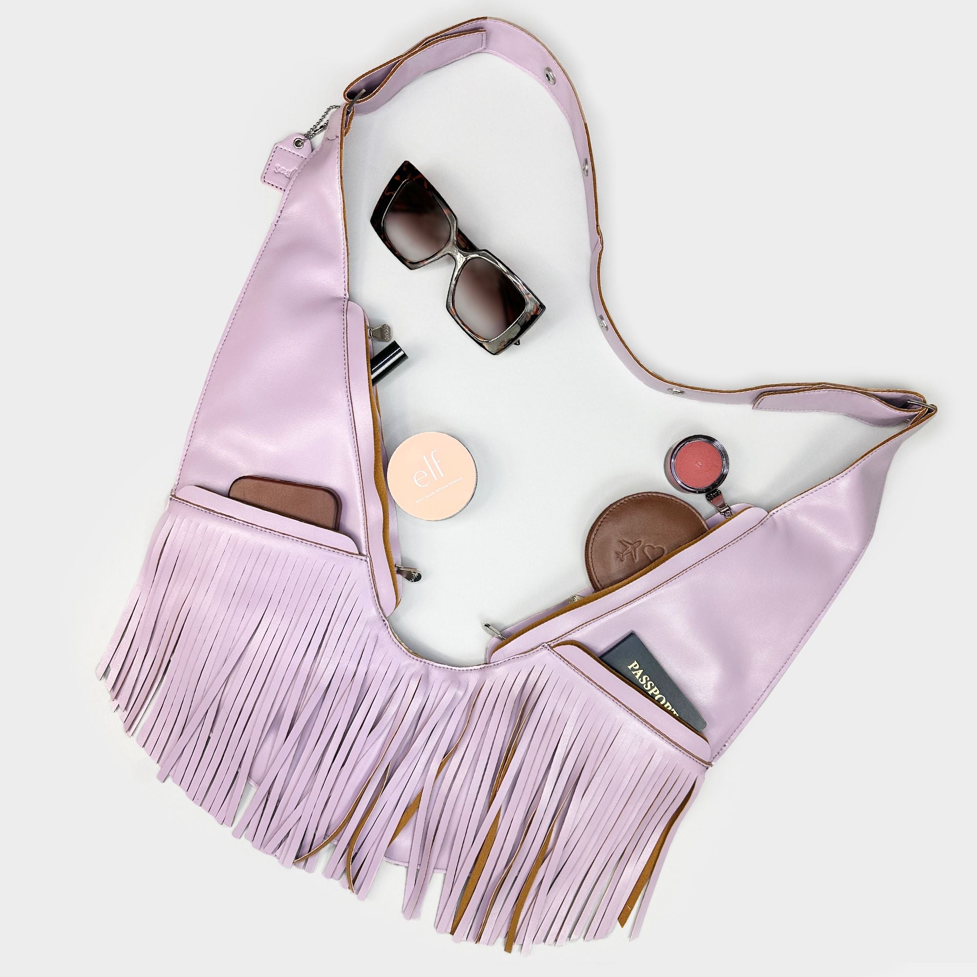 Lavender Sunset Faux Leather Fringe Sash Bag