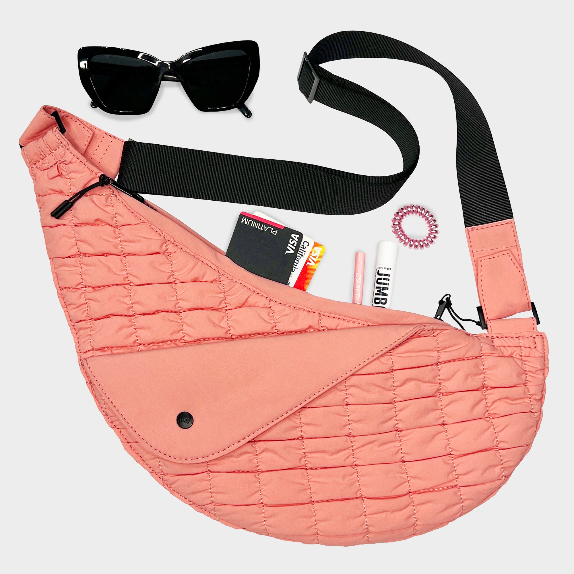 Baby Pink Quilted Nylon Half Sash Bag