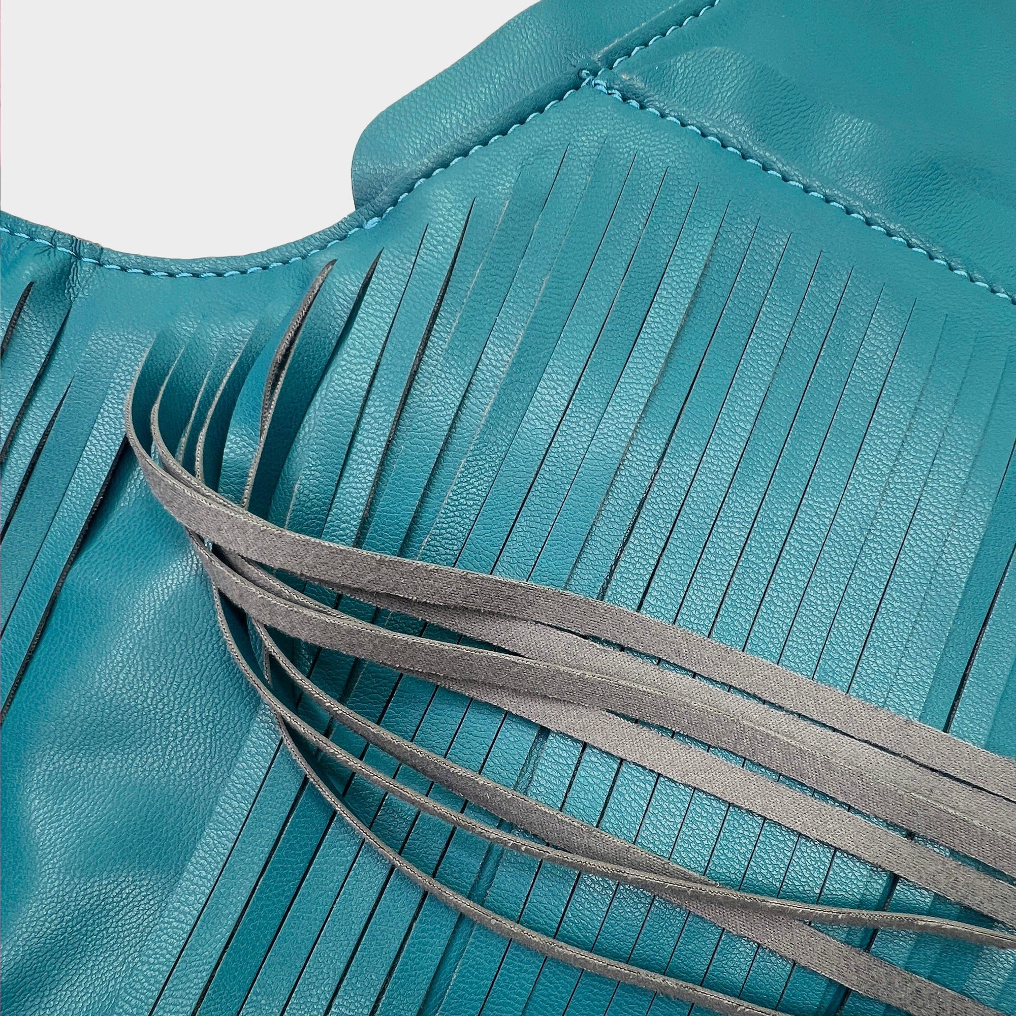 Turquoise Faux Leather Fringe Sash Bag