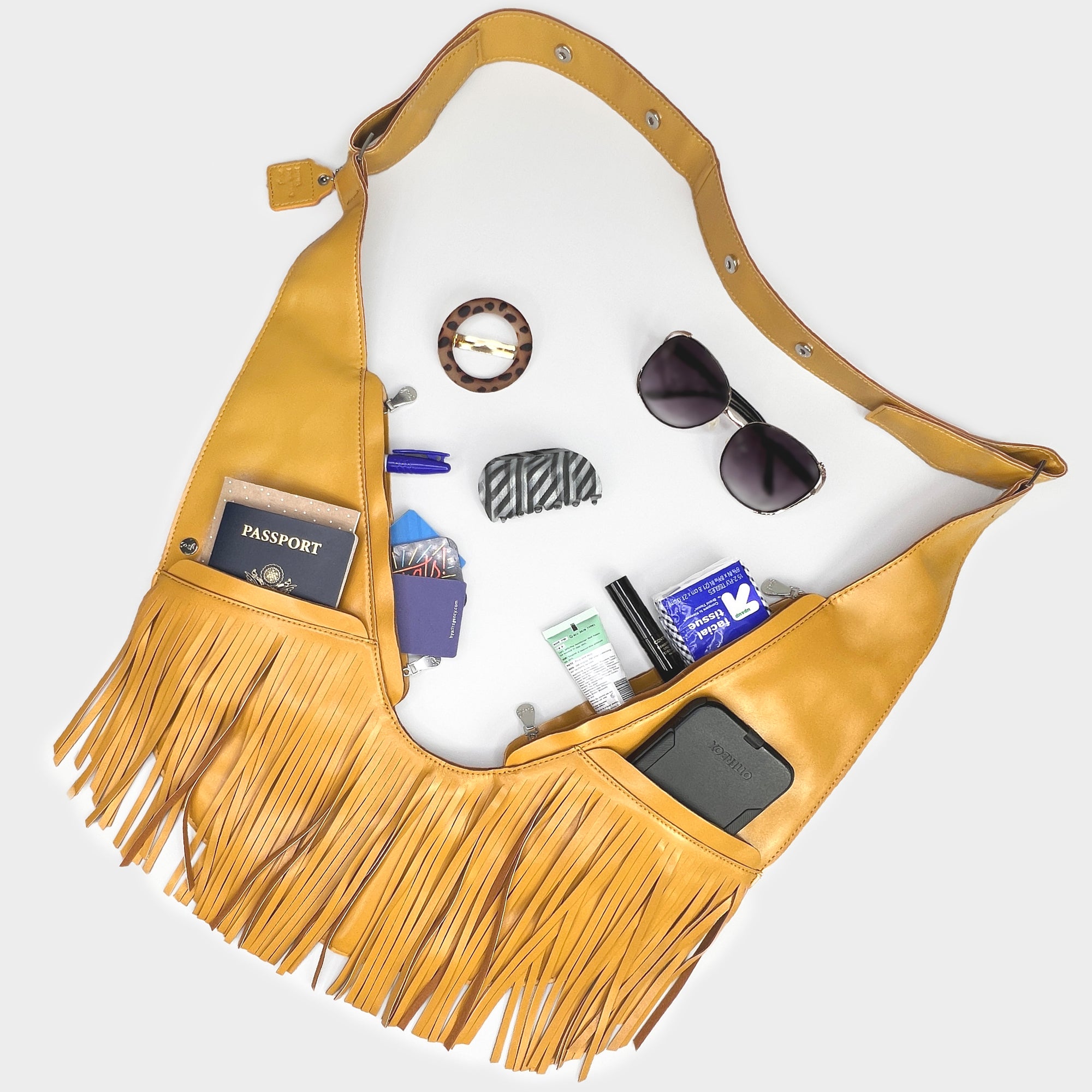 Turmeric Faux Leather Fringe Sash Bag